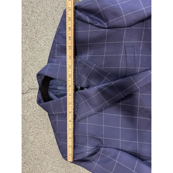 French Crown Men's 42 Blue Windowpane Pattern Wool Rich Double Breasted Suit NEW